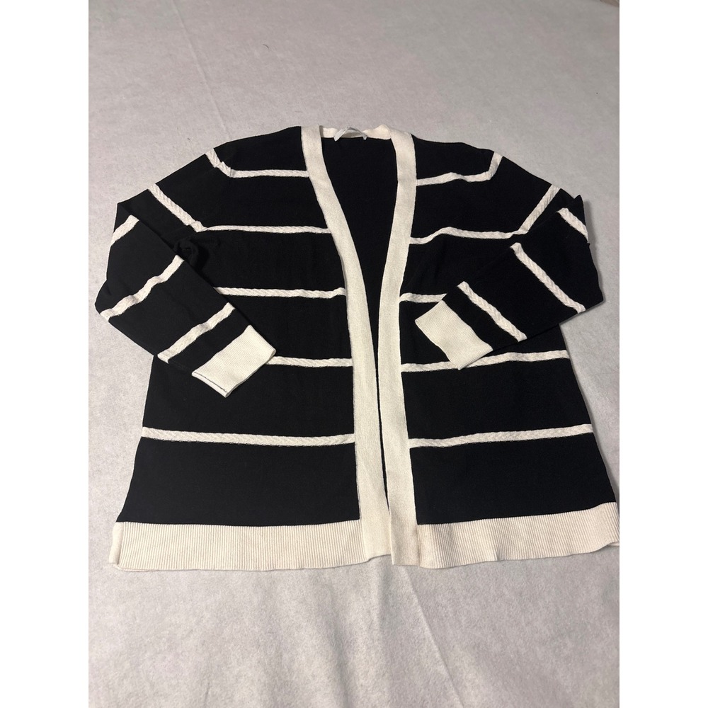 Verve Ami Black White Stripe Open‎ Front Cardigan Sweater XL